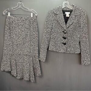 Gerard Darel tweed black and white wool mix maxi skirt and blazer set